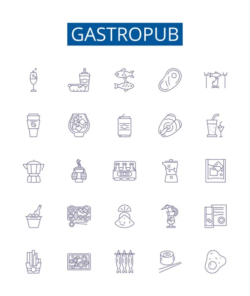 Gastropub line icons signs set. Design collection of Pub, Gastro, Drink, Kitchen, Restaurant, Food, Beer, Wine outline vector concept illustrations