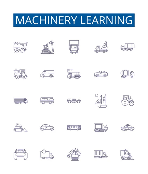 Μηχανήματα Μάθησης Γραμμή Εικονίδια Σήματα Που Design Collection Machine Learning — Διανυσματικό Αρχείο