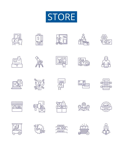 Conjunto Signos Iconos Línea Tienda Diseño Colección Shop Mercado Mercado — Vector de stock
