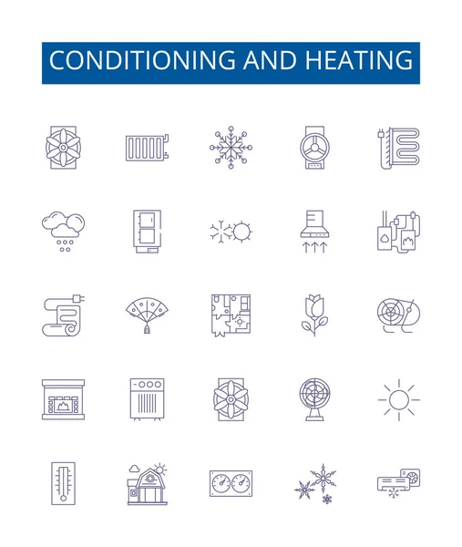 Conjunto Letreros Iconos Línea Acondicionamiento Calefacción Colección Diseño Acondicionamiento Calefacción — Archivo Imágenes Vectoriales