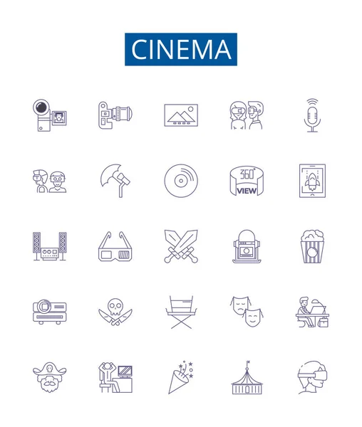 Cinema Lijn Pictogrammen Borden Ingesteld Design Collectie Van Film Theater — Stockvector