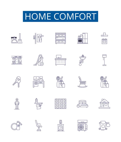 Otthoni Komfort Vonal Ikonok Beállítva Design Gyűjteménye Homely Hangulatos Hangulatos — Stock Vector