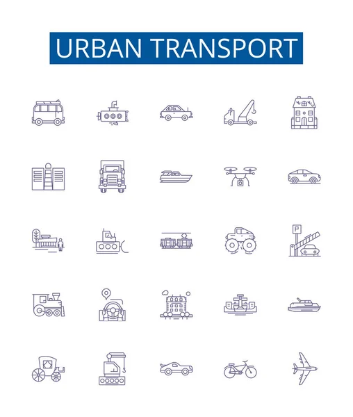 Linha Transporte Urbano Ícones Sinais Definidos Coleção Projeto Cidade Trânsito — Vetor de Stock
