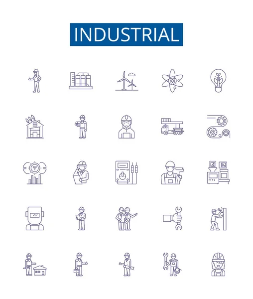 Iconos Línea Industrial Conjunto Signos Diseño Colección Fábrica Fabricación Ingeniería — Archivo Imágenes Vectoriales