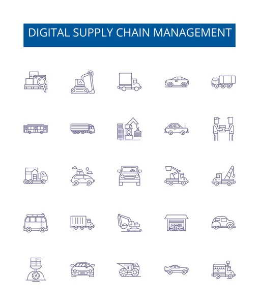 Digital Supply Chain Management Line Ikoner Tecken Inställd Design Samling — Stock vektor