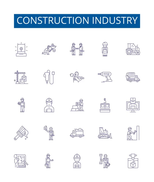 Conjunto Letreros Iconos Línea Industria Construcción Diseño Colección Build Arquitectura — Archivo Imágenes Vectoriales