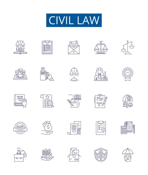 Γραμμή Αστικού Δικαίου Εικονίδια Πινακίδες Που Συλλογή Σχεδίου Αστικού Δικαίου — Διανυσματικό Αρχείο