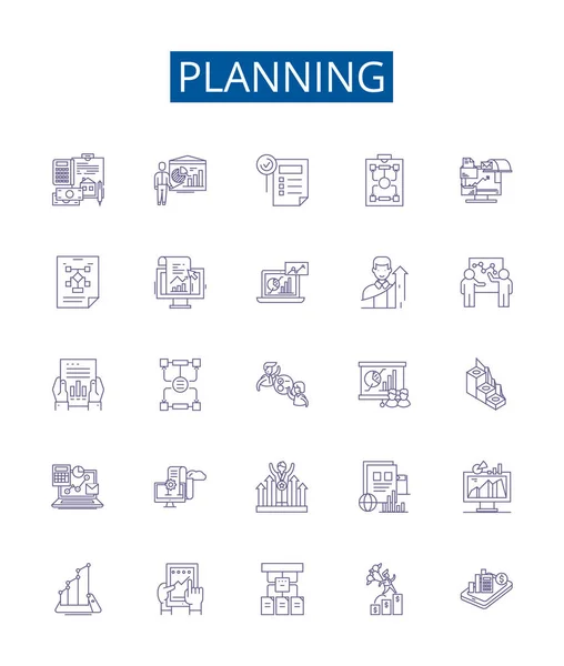 Planungszeilensymbole Werden Gesetzt Designsammlung Von Organisation Scheduling Forecasting Charting Design — Stockvektor
