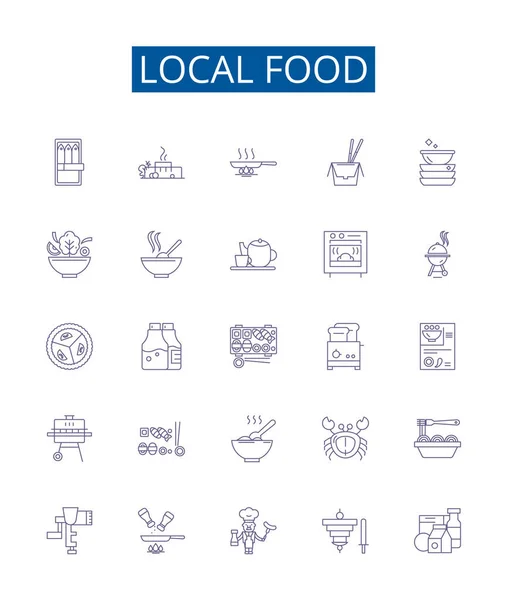 Local Food Line Icons Signs Set Design Collection Cuisine Region — Stock Vector