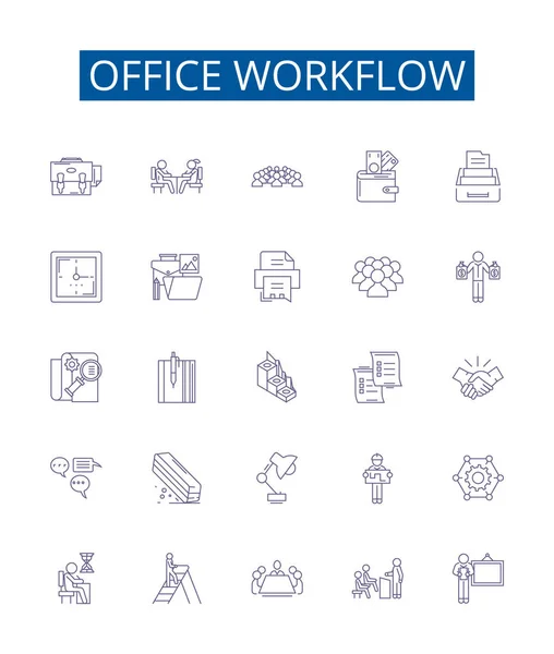 Office Arbetsflöde Linje Ikoner Tecken Inställd Design Samling Workflow Office — Stock vektor