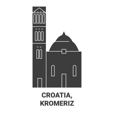 Hırvatistan ve Kromeriz tarihi sınır çizgisi illüstrasyonunda seyahat ediyorlar