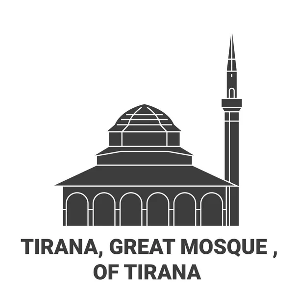アルバニア ティラナ 偉大なモスク ティラナの旅行ランドマークラインベクトルイラスト — ストックベクタ