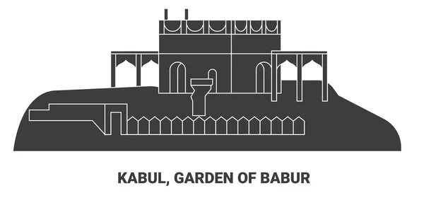 Afganistán Kabul Jardín Babur Ilustración Vector Línea Hito Viaje — Vector de stock