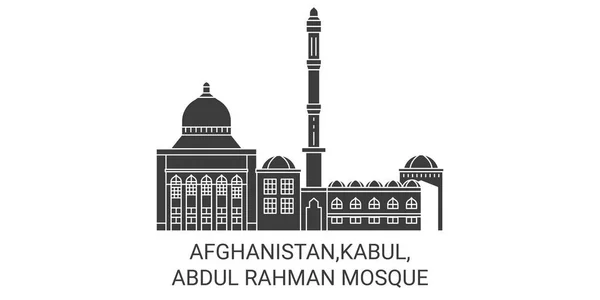 Afeganistão Cabul Abdul Rahman Mesquita Viagem Marco Linha Vetor Ilustração —  Vetores de Stock