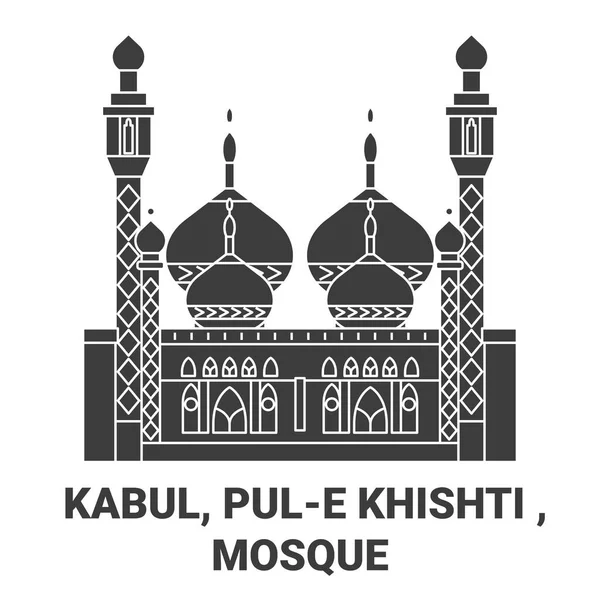 Afeganistão Cabul Pule Khishti Mesquita Viagens Marco Linha Vetor Ilustração —  Vetores de Stock