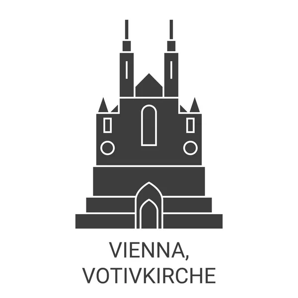 Oostenrijk Wenen Votivkirche Reis Oriëntatiepunt Lijn Vector Illustratie — Stockvector