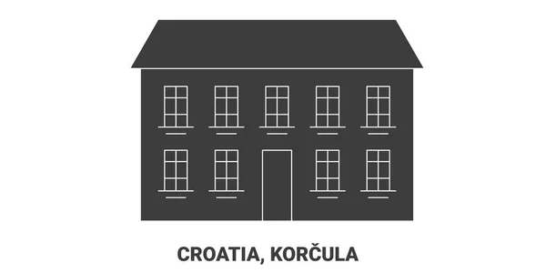 Kroatien Korcula Reise Meilenstein Linie Vektor Illustration — Stockvektor