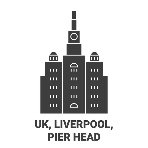 Inglaterra Liverpool Pier Head Recorrido Hito Línea Vector Ilustración — Archivo Imágenes Vectoriales
