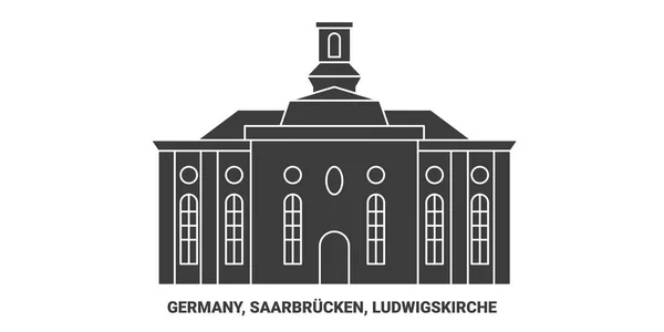 Alemania Saarbrucken Ludwigskirche Recorrido Hito Línea Vector Ilustración — Vector de stock
