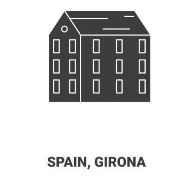 İspanya ve Girona seyahat çizgisi vektör illüstrasyonu