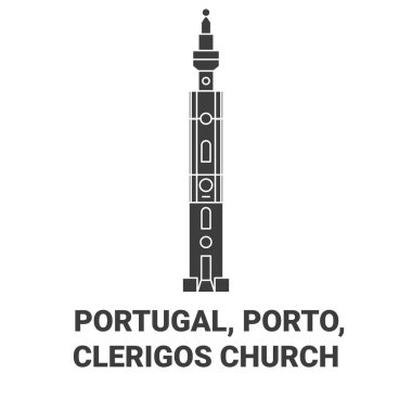 Portugal, Porto, Clerigos Church travel landmark line vector illustration clipart