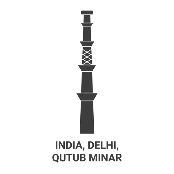 Indien Delhi Qutub Minar Reise Meilenstein Linienvektorillustration — Stockvektor