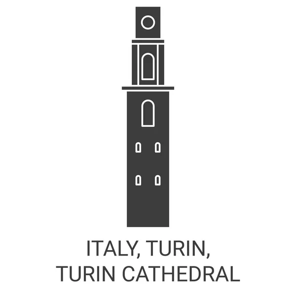 Italie Turin Turin Illustration Vectorielle Ligne Historique Voyage Cathédrale — Image vectorielle