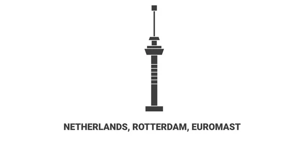 Netherlands Rotterdam Euromast Travel Landmark Line Vector Illustration — Stock Vector