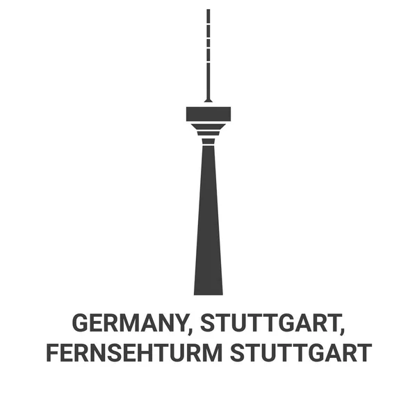 Almanya Stuttgart Fernsehturm Stuttgart Seyahat Kılavuz Çizgisi Çizimi — Stok Vektör