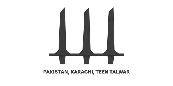 Pakistán Karachi Teen Talwar Ilustración Vector Línea Hito Viaje — Vector de stock