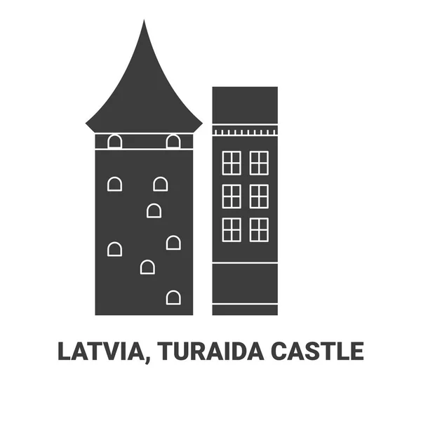 ラトビア トゥライダ城 旅行ランドマークラインベクトルイラスト — ストックベクタ
