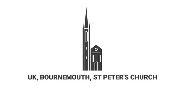 England Bournemouth Peters Church Travel Landmark Line Vector Illustration — Stockový vektor
