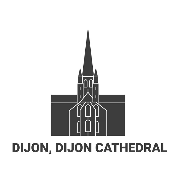 stock vector France, Dijon, Dijon Cathedral, travel landmark line vector illustration