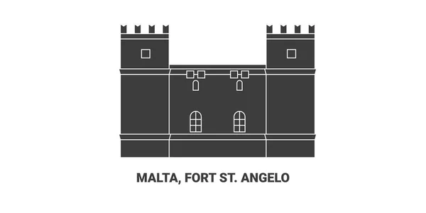 Malta Fort Angelo Rejse Skelsættende Linje Vektor Illustration – Stock-vektor