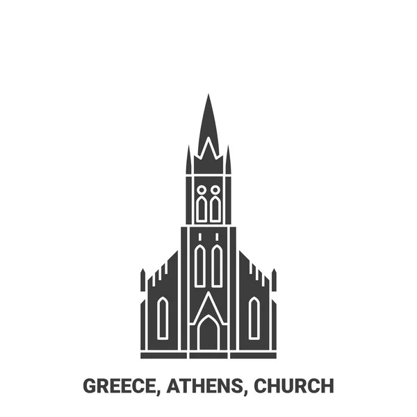Grèce Athènes Illustration Vectorielle Ligne Historique Voyage Église — Image vectorielle