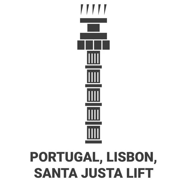 Portogallo Lisbona Santa Justa Lift Viaggi Landmark Line Vector Illustration — Vettoriale Stock