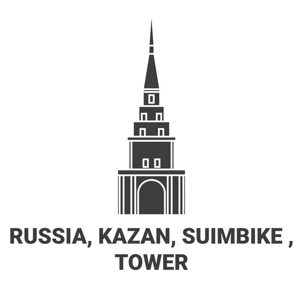 Rússia Kazan Suimbike Ilustração Vetor Linha Referência Viagem Torre — Vetor de Stock