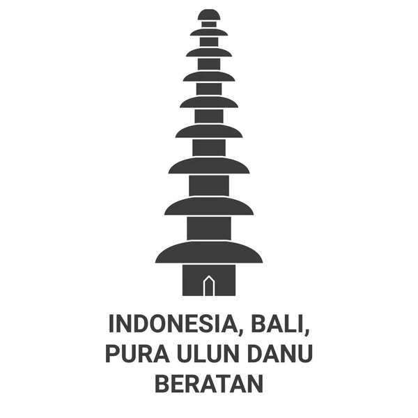 Indonesien Bali Pura Ulun Danu Beratan Reise Meilenstein Linienvektorillustration — Stockvektor