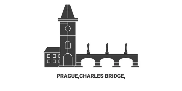 Czech Republic Prague Charles Bridge Travel Landmark Line Vector Illustration — Stock Vector