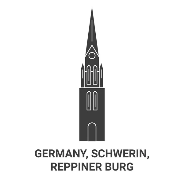 Germania Schwerin Reppiner Burg Viaggi Punto Riferimento Linea Vettoriale Illustrazione — Vettoriale Stock