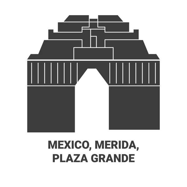 Meksyk Merida Plaza Grande Podróży Punkt Orientacyjny Linii Wektor Ilustracja — Wektor stockowy