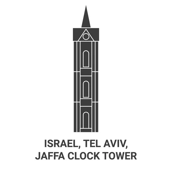 Israel Tel Aviv Jaffa Clock Tower Travel Landmark Line Vector — 스톡 벡터
