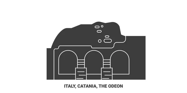 Italie Catane Odéon Voyage Illustration Vectorielle Ligne Historique — Image vectorielle