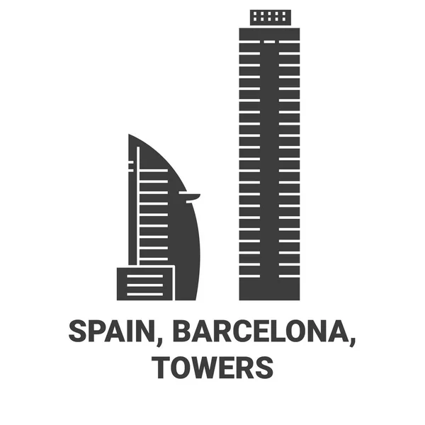 スペイン バルセロナ タワー旅行ランドマークラインベクトルイラスト — ストックベクタ