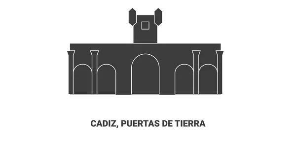 Espagne Cadix Puertas Tierra Illustration Vectorielle Ligne Repère Voyage — Image vectorielle