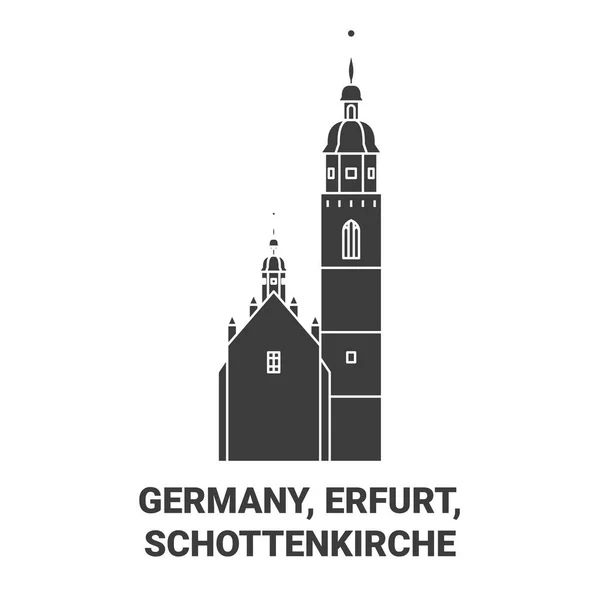 Tyskland Erfurt Schottenkirche Resa Landmärke Linje Vektor Illustration — Stock vektor