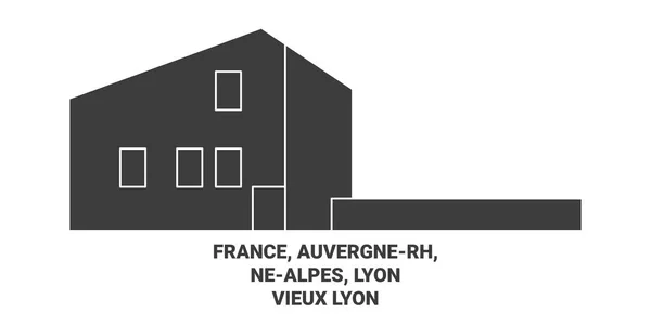 França Auvergnerh Nealpes Lyonvieux Lyon Viagem Marco Ilustração Vetorial — Vetor de Stock