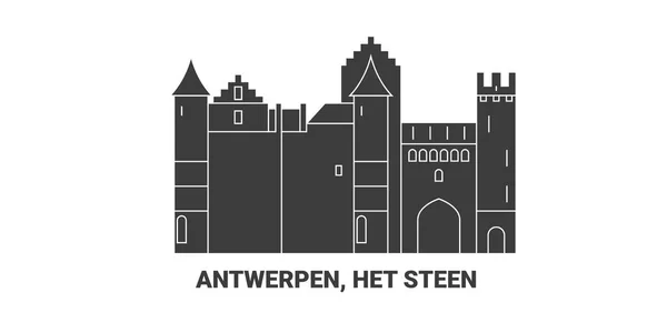 Belgien Antwerpen Het Steen Reise Grenzstein Linienvektorillustration — Stockvektor