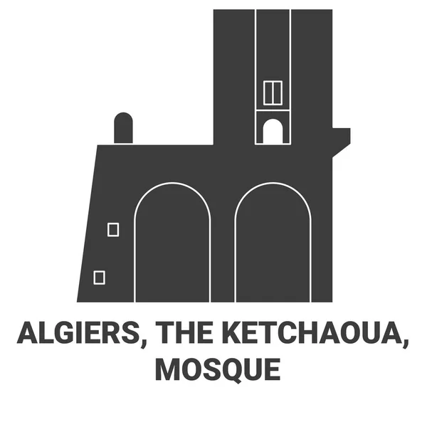 Algier Ketchaoua Meczet Podróży Punkt Orientacyjny Linii Wektor Ilustracja — Wektor stockowy