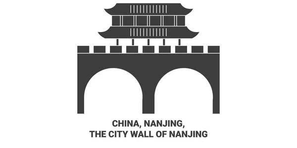 China Nanjing Die Stadtmauer Von Nanjing Reise Meilenstein Linienvektorillustration — Stockvektor